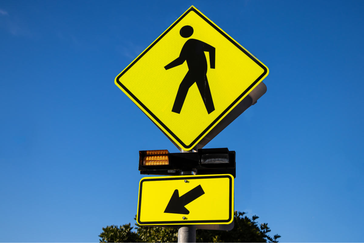 crosswalk road sign close up