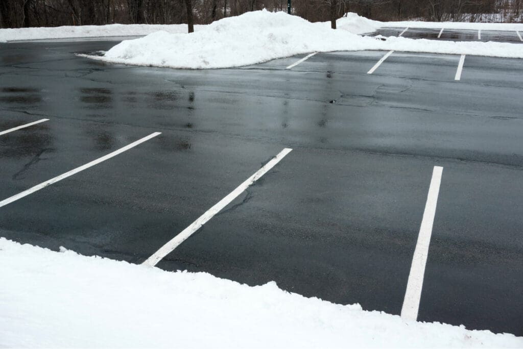 parking lot covered in snow