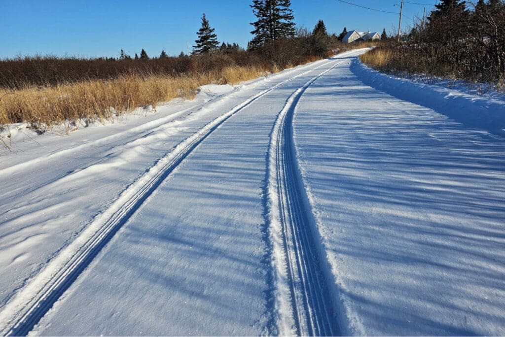tire tracks on snowy street