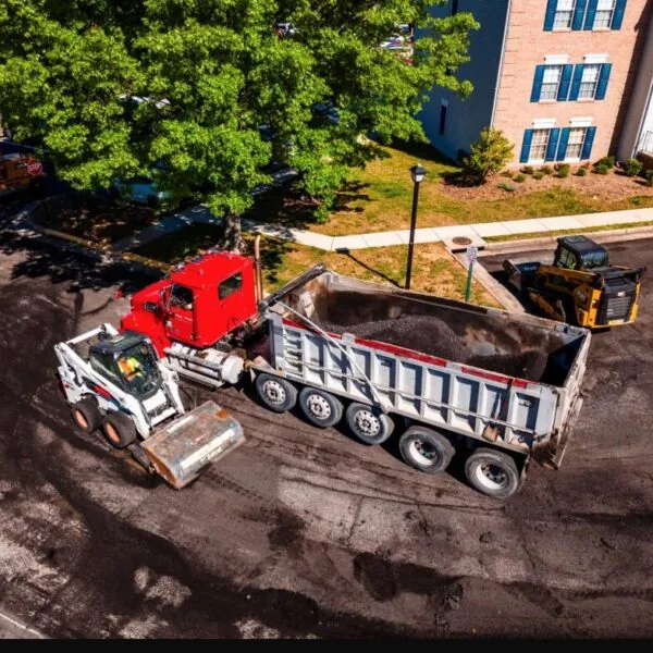Aerial view of Pro-Pave, Inc. truck on job site.