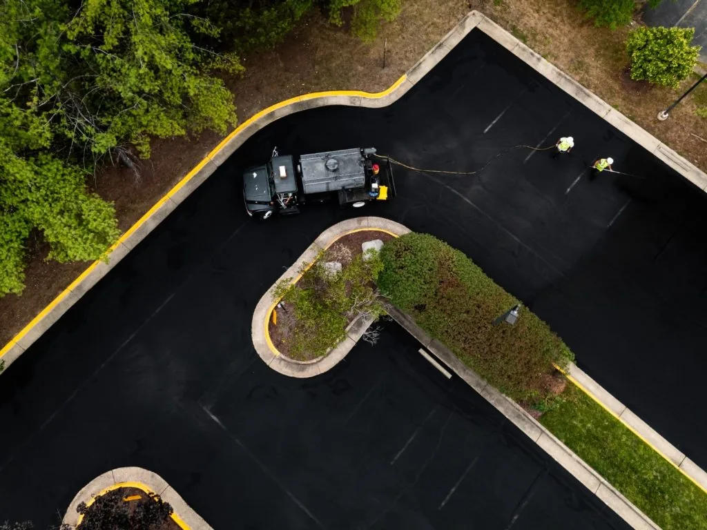 aerial view of sealcoating job in parking lot