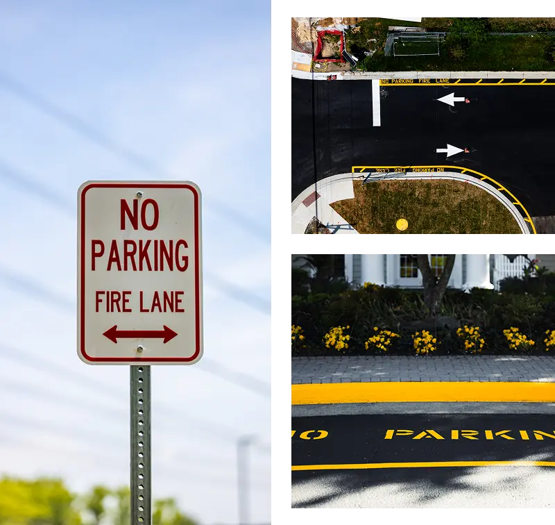collage of three no parking - fire lane pictures