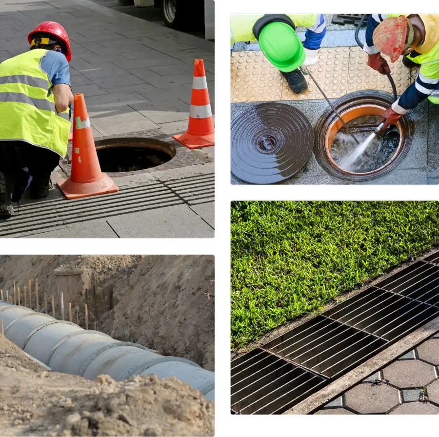 collage of 4 drainage pictures