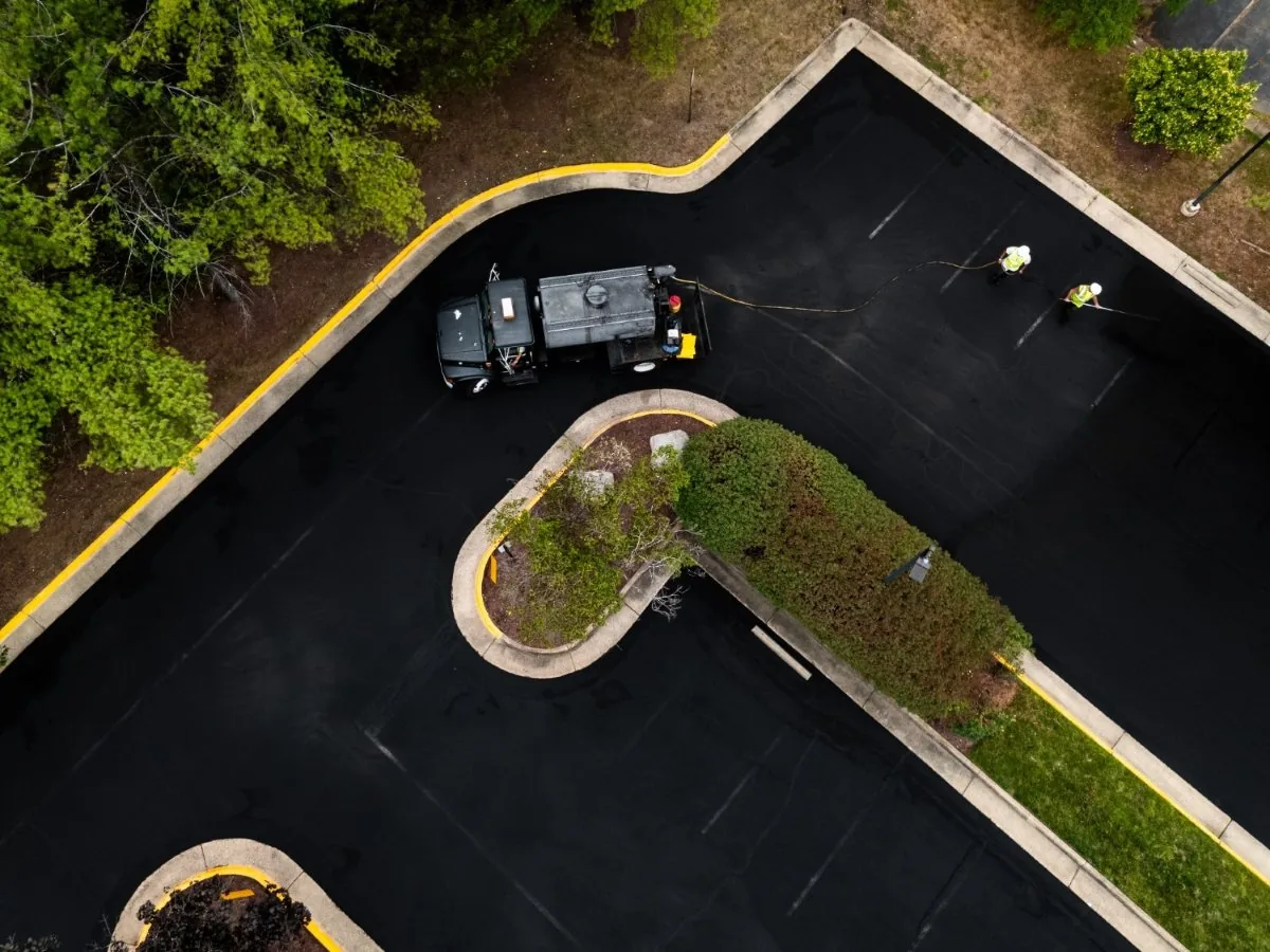 aerial view of sealcoating job in parking lot