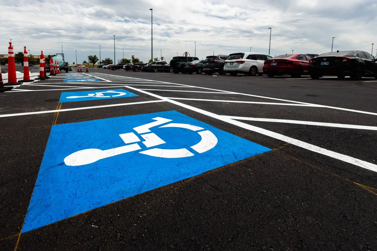 handicapped spaces in a parking lot