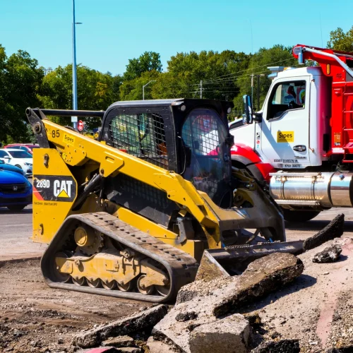 excavation in front a gas station