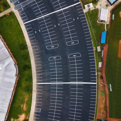 aerial view of a parking lot