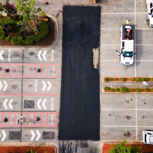 Aerial view of parking lot paved by Blackjack Paving company in Maryland.