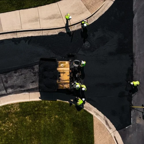 aerial view of brothers paving employees