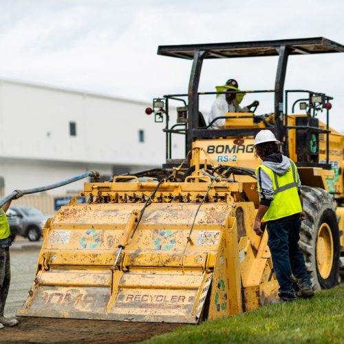 Carolina Asphalt on site at a commercial paving job.