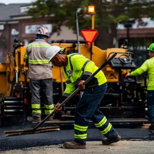 Carolina Asphalt employees at commercial project site.