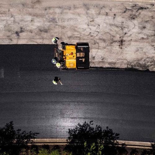 Overhead view of Chamberlain Contractors performing paving services.