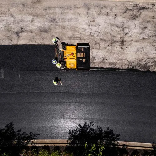 Overhead view of Chamberlain Contractors performing paving services.