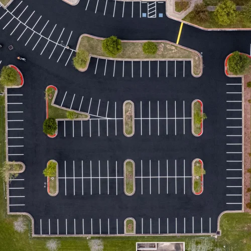 aerial view of a freshly painted parking lot