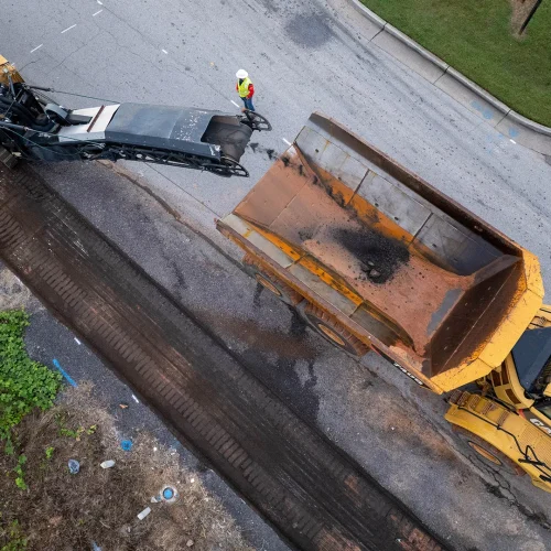 birdseye view of asphalt milling