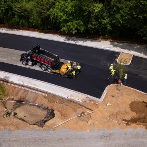 aerial view of asphalt construction project