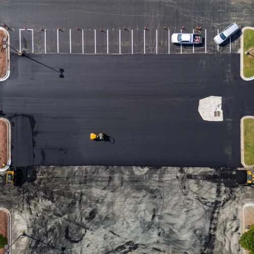 aerial view of a parking lot under construction