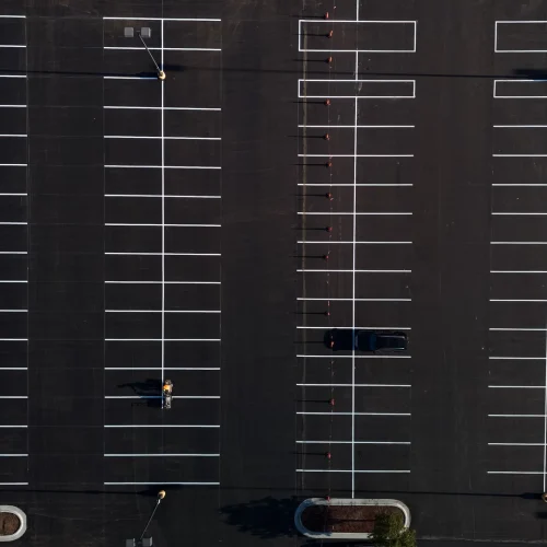 aerial view of a freshly painted parking lot