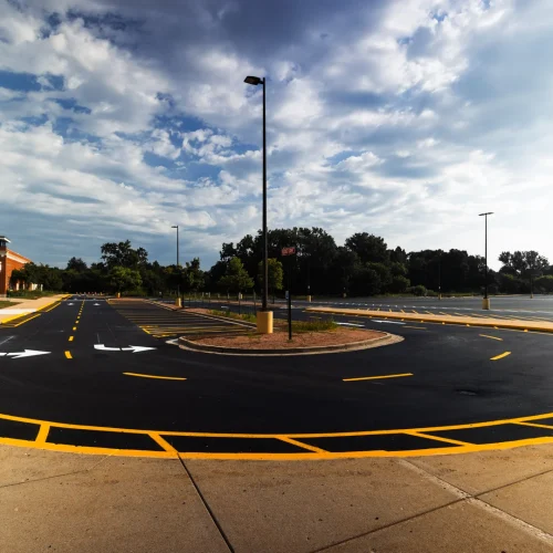 freshly line striped commercial driveway