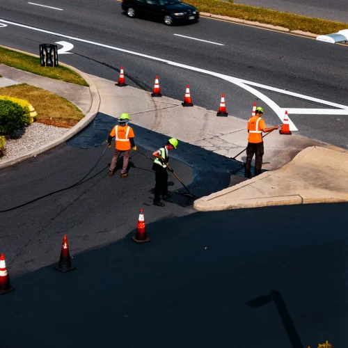 eosso brothers crew members sealcoating pavement