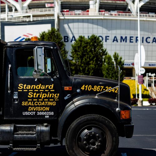 Standard Pavement & Concrete truck on commercial job site.
