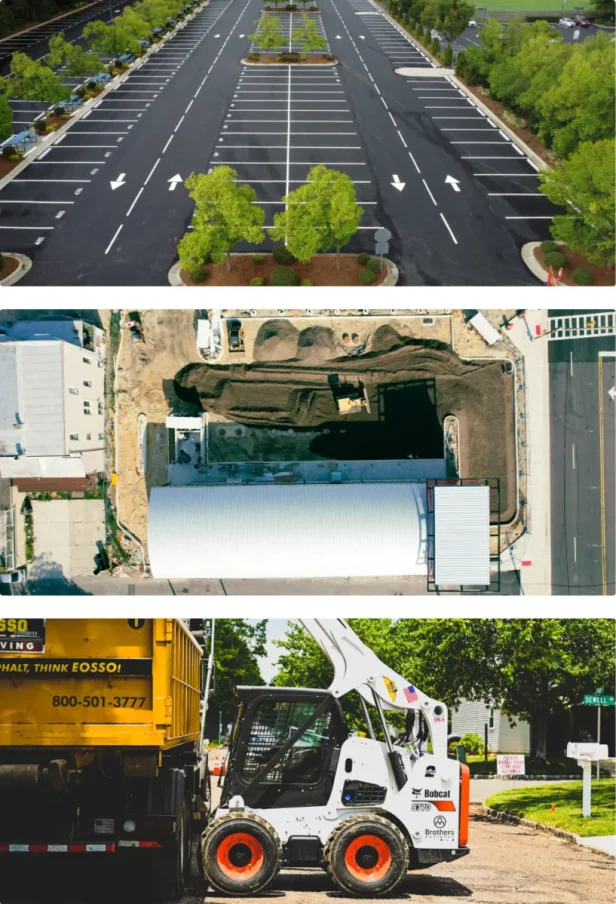 collage of three images of asphalt paving projects