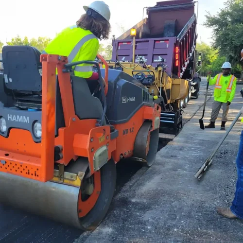 Landmark Paving employees working on commercial jobsite.